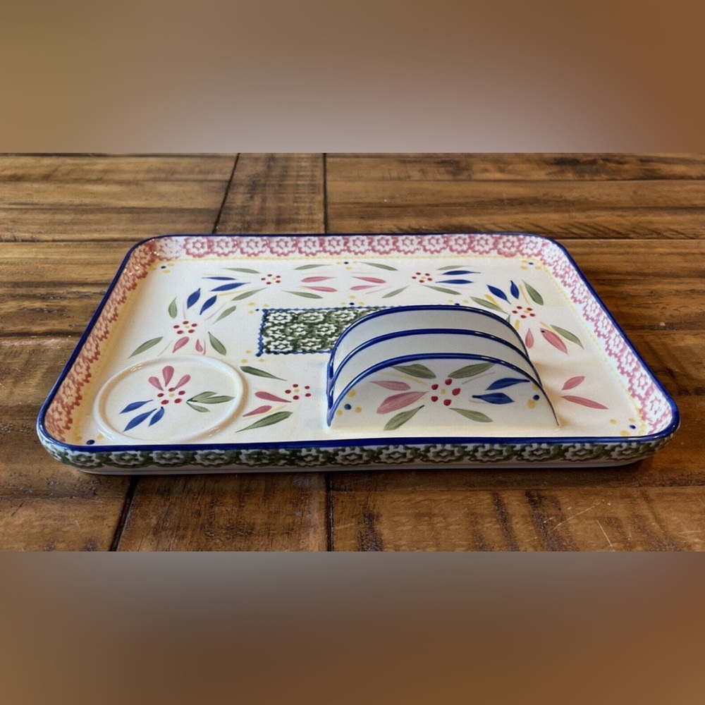 Temptation Floral Ceramic Tray with Built in tacos holder and cup holders